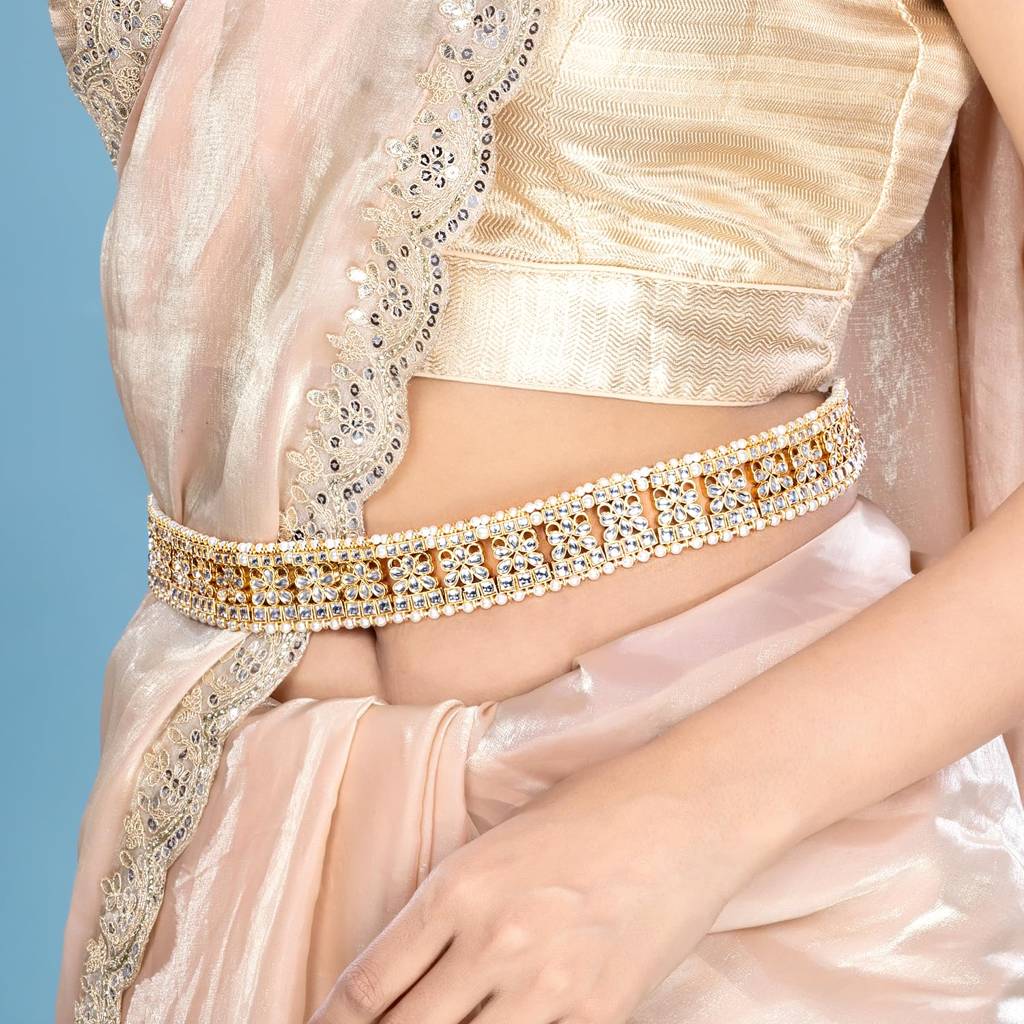 Traditional Jewellery Plated Kundan White Waist Belt Kamar Bandh Belly Chain Jewellery Ethnic Gift For Women Gi : PF37BCH7069W
