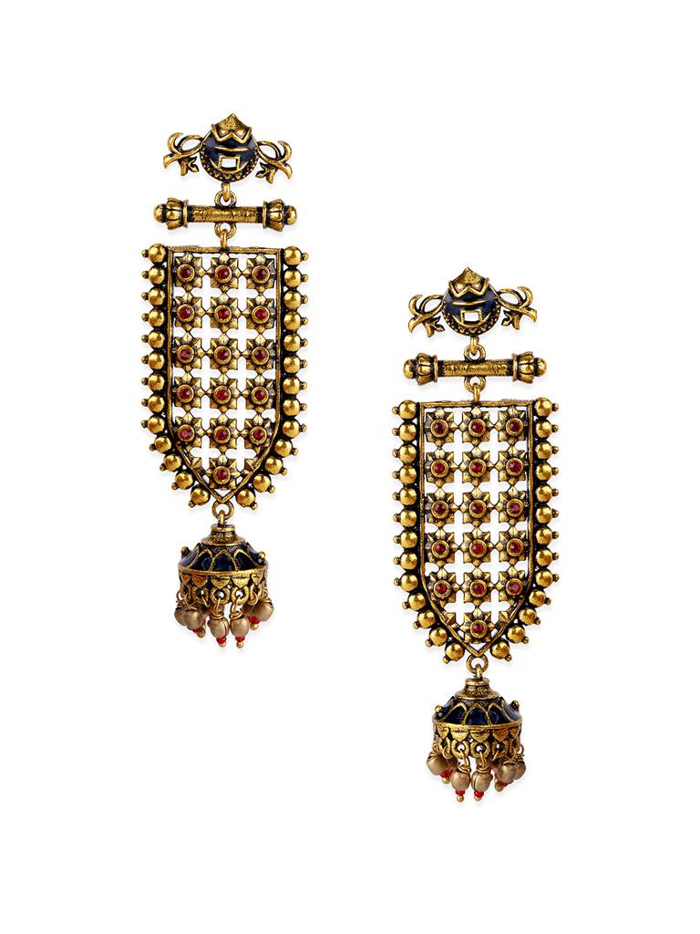 Arabian Nights Antique Traditional Golden Brass Earrings : 8905124424454