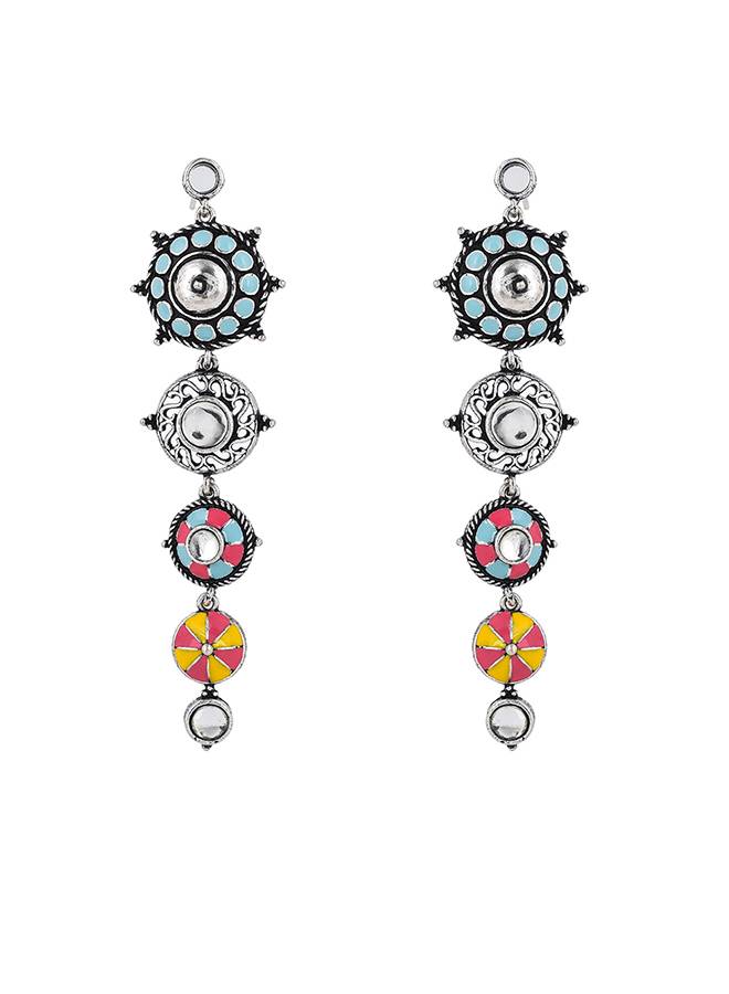 Folklore Circles Long Drop Enamelled Earrings : 8905124477580