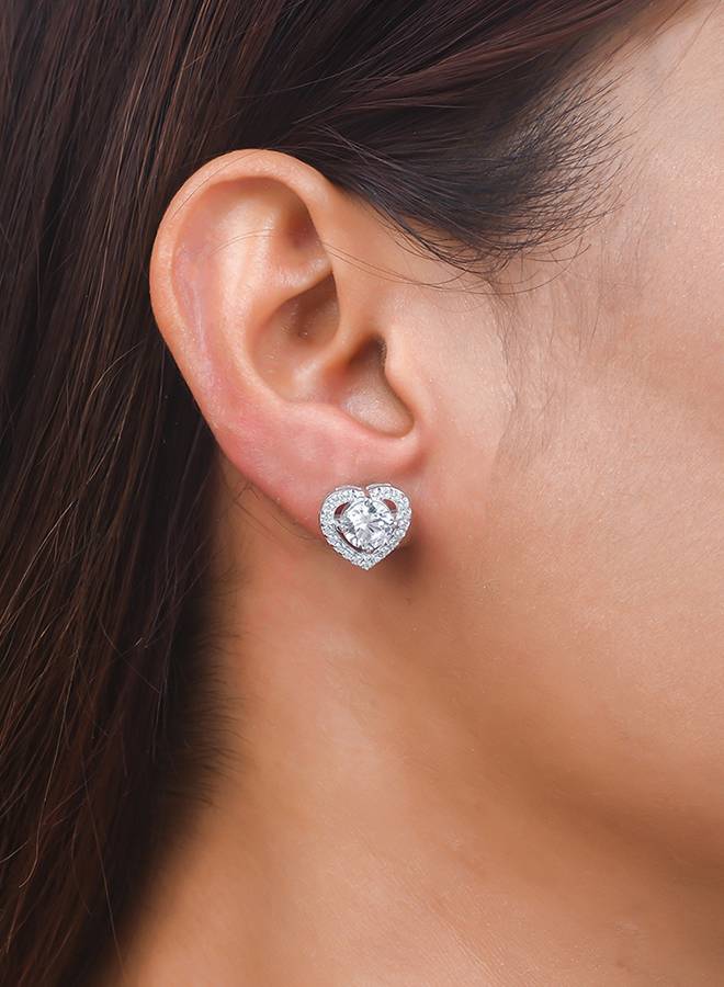 925 Sterling Silver Cz White Stone Embedded Stud Earrings : 8905124441178