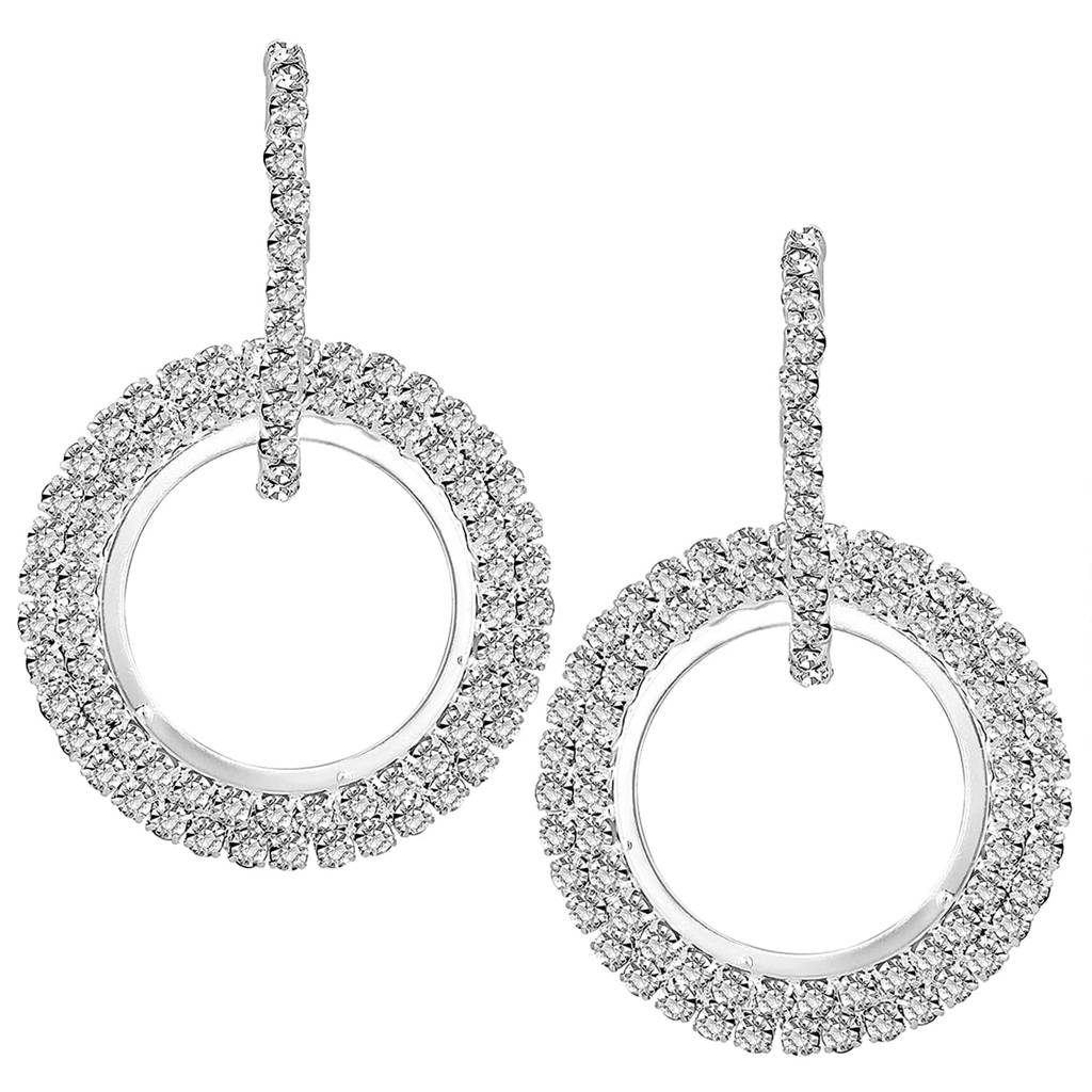 Silver Plated Cubic Zirconia Studded Hoop Earrings Stylish Fashion Work Office Regular Wear Jewellery Gift For Girls : PX8E139