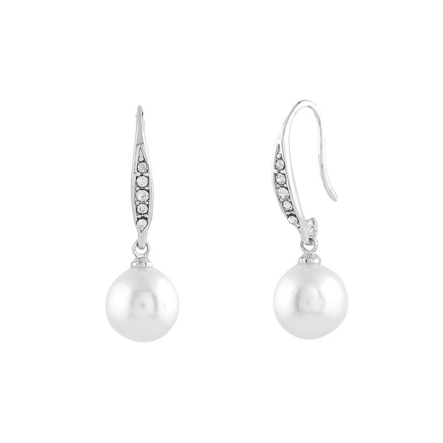 Estele Rhodium Plated Enchanting Pearl Drop Earrings With White Crystals For Girls & Women : 650707-IRER