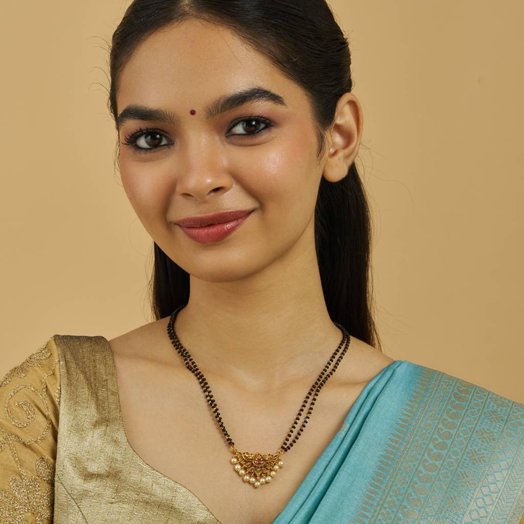 Kushal'S Fashion Jewellery Ruby Gold-Plated Ethnic Antique Mangalsutra-180555 : 431509