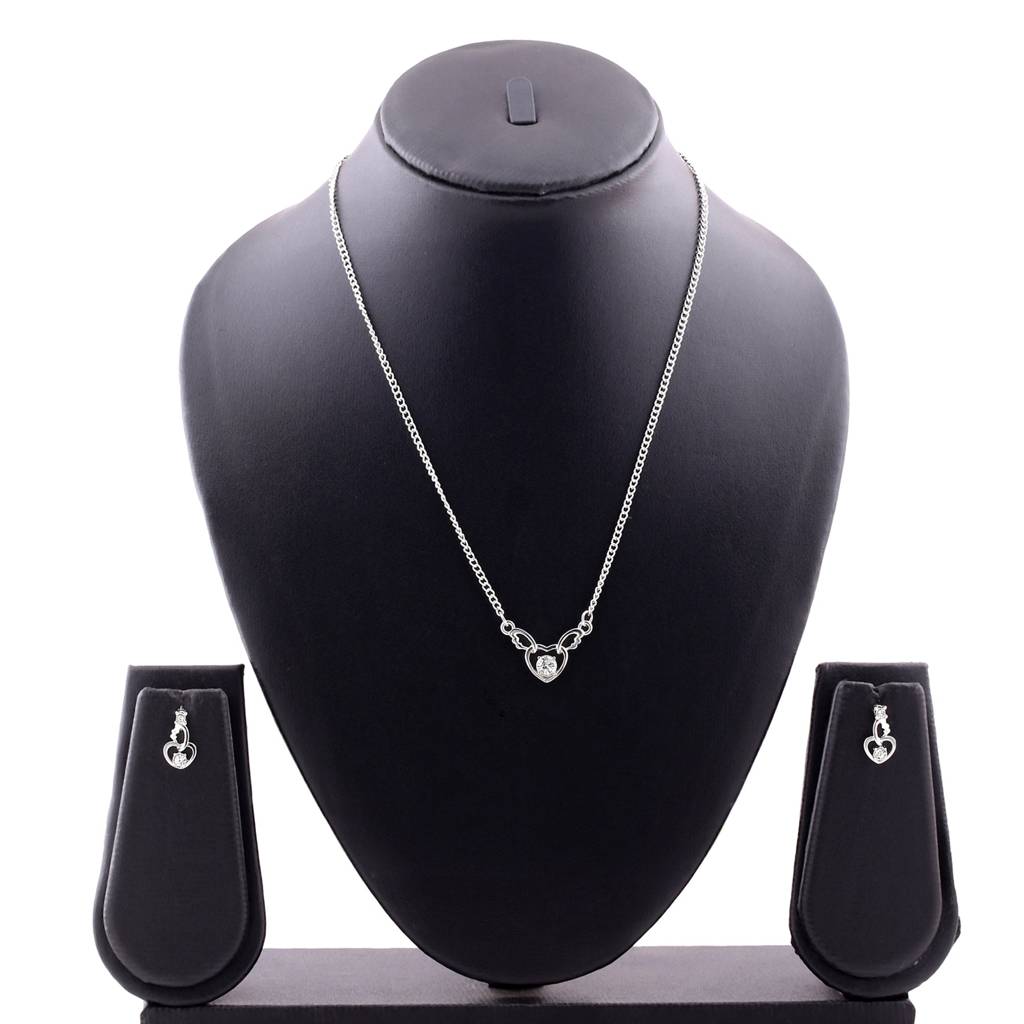 Estele Rhodium Plated Heart With Wings Shaped Pendant Set With Crystals For Women : 9299NKER