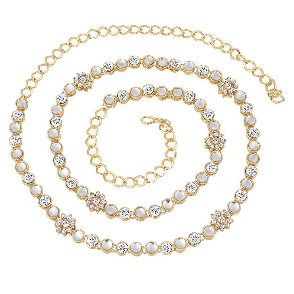 Traditional Jewellery Gold Plated Kundan Waist Belt Kamar Bandh Belly Chain For Women & Girls : PF37BCHB003W