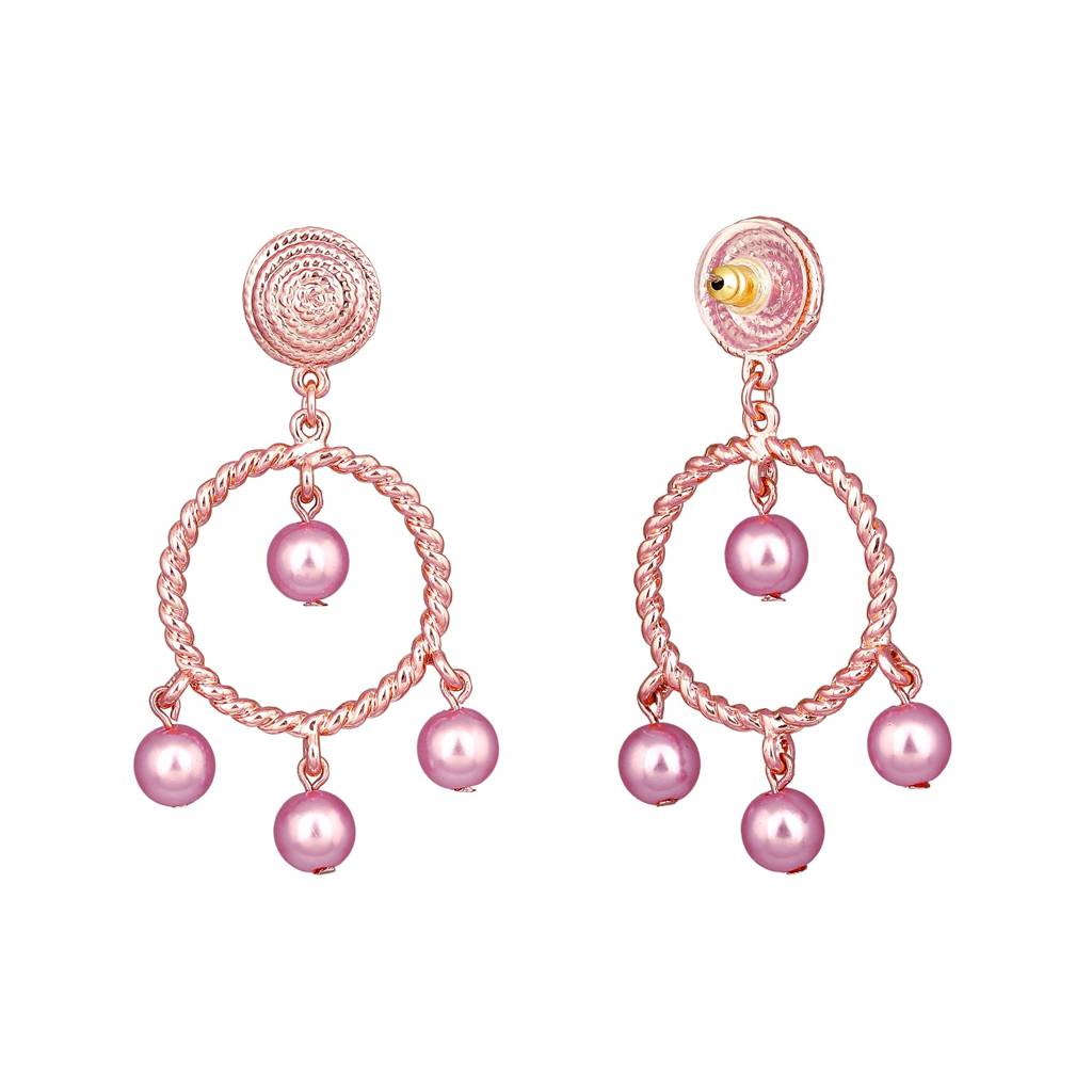Estele Rosegold Plated Princess Earrings With Purple Pearl Drops For Women : 698704-IGER