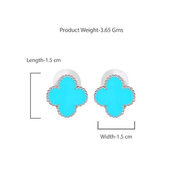 Estele Rosegold Plated Four Leaf Clover Designer Stud Earrings With Blue Enamel For Women And Girls : 10202-RGBL-ERER