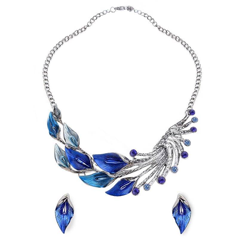 Splendid Statuesque Blue Colour Necklace Earring Set Gift For Women Girls : PX9N03
