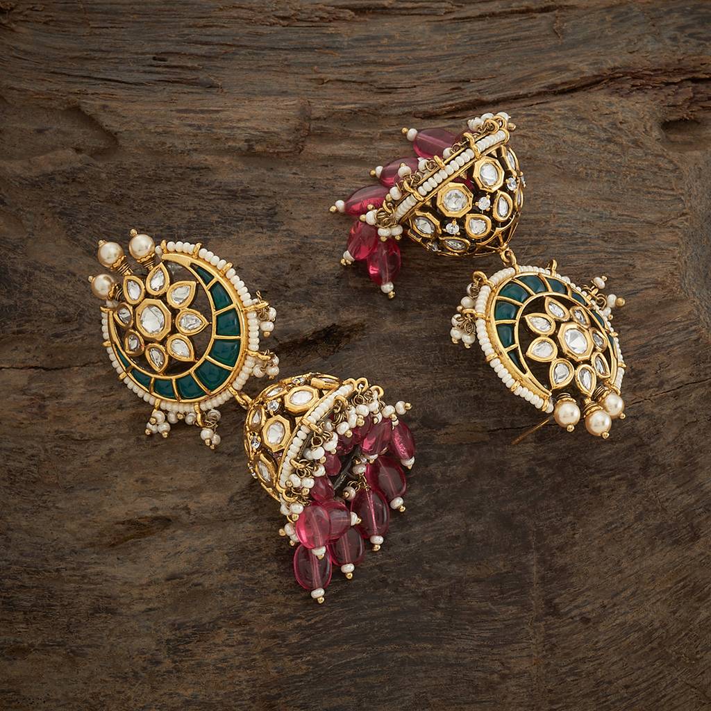 Kushal'S Fashion Jewellery Ruby-Green Victorian-Plated Ethnic Kundan Jhumkas-409798 : 409798