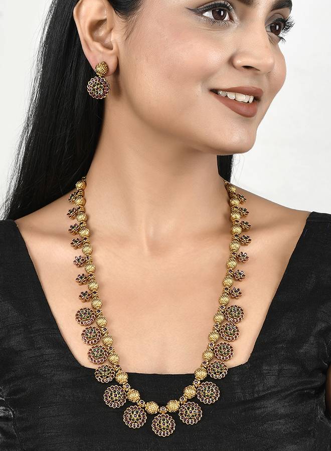 Floral Temple Inspired Cz Jewellery Set : 8905124478938