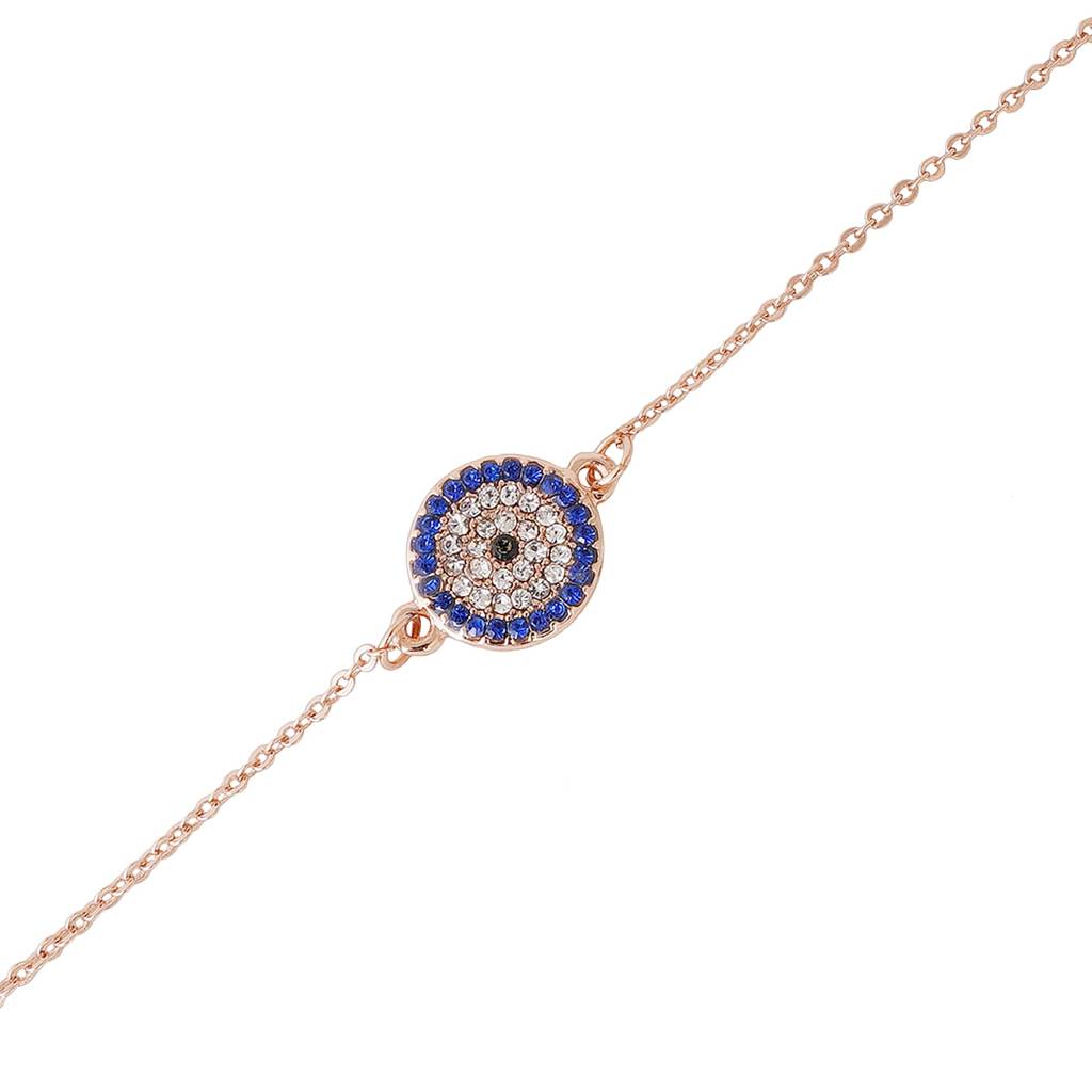 Estele Rosegold Plated Coin Evil Eye Bracelet With Austrian Crystals (Adjustable) : 101997RGBR