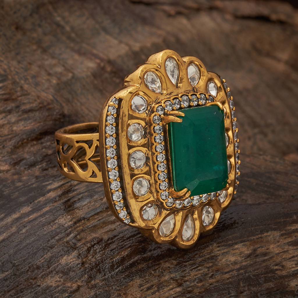 Kushal'S Fashion Jewellery Green Victorian-Plated Ethnic Kundan Finger Ring-182228 : 435311