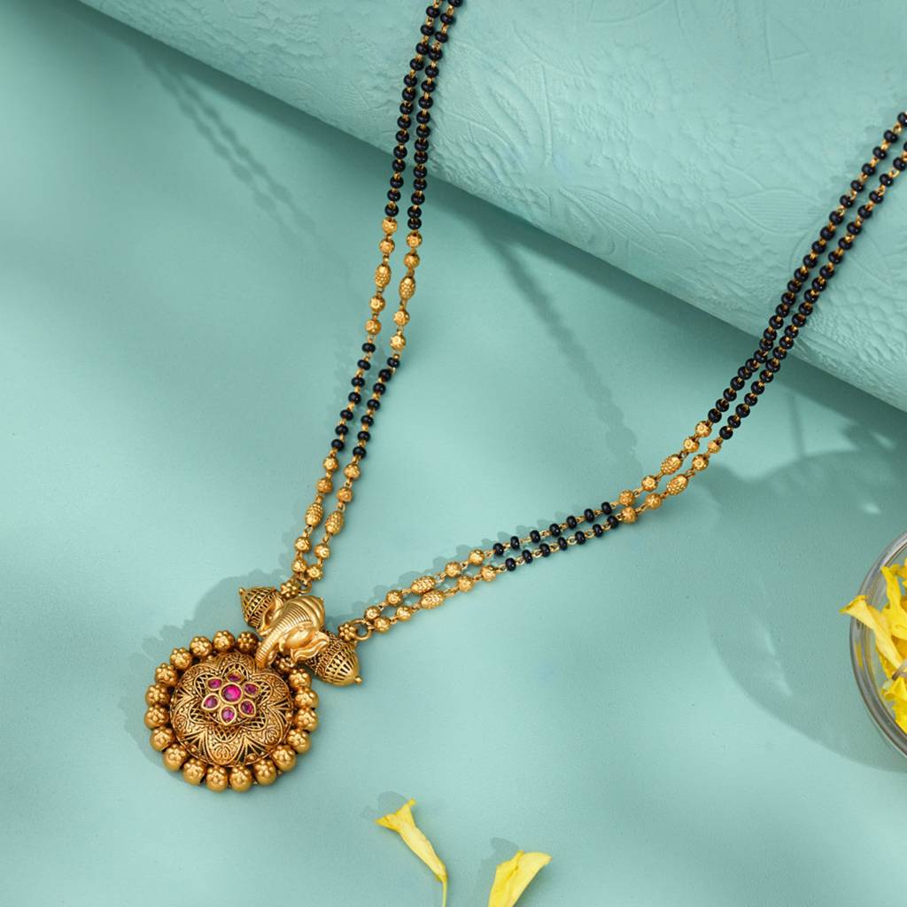 Kushal'S Fashion Jewellery Ruby Gold-Plated Ethnic Antique Mangalsutra -170285 : 409877