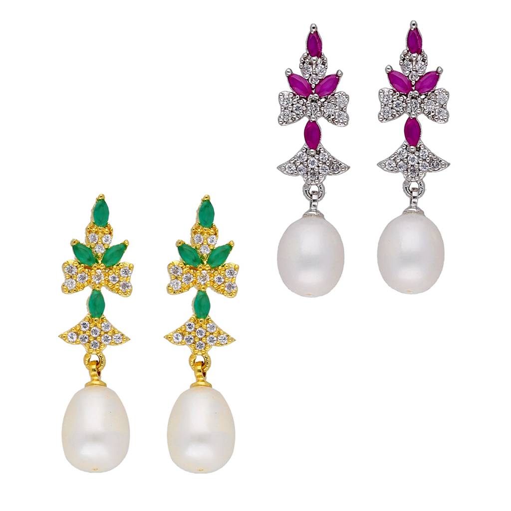 Swirls Pearl Earrings Combo : JPER-23-931