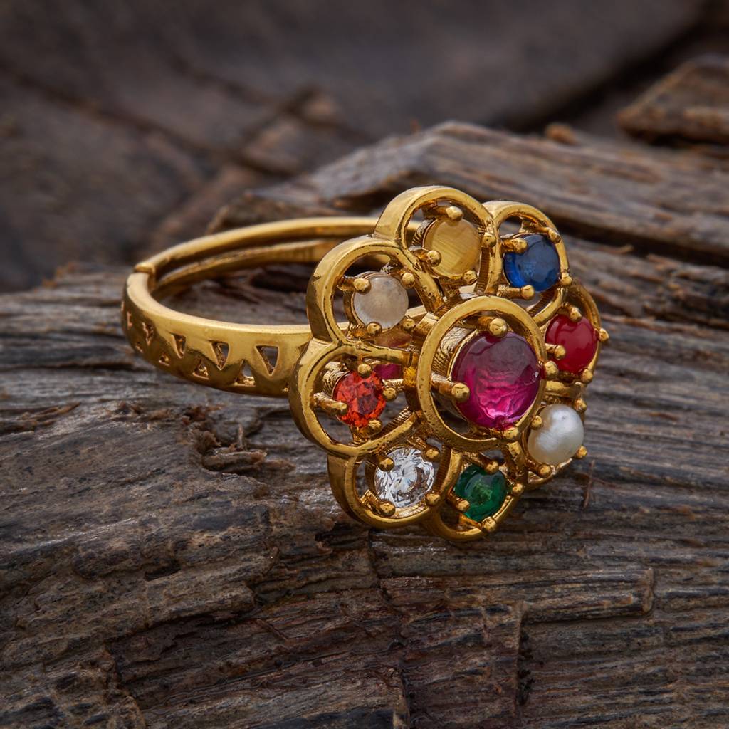 Kushal'S Fashion Jewellery Navaratna Gold-Plated Ethnic Copper Antique Finger Ring-153776 : 409623