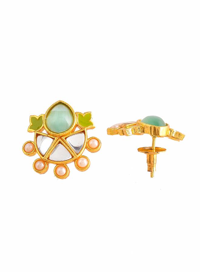 Forever More Green Enamelled Floral Pearls And Green Stones Jewellery Set : 8905124498332