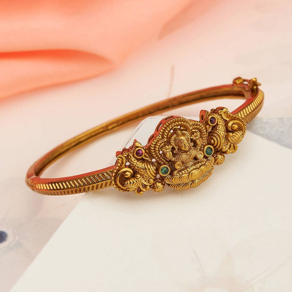 Kushal'S Fashion Jewellery Green Gold-Plated Ethnic Antique Kada -452519 : 452519