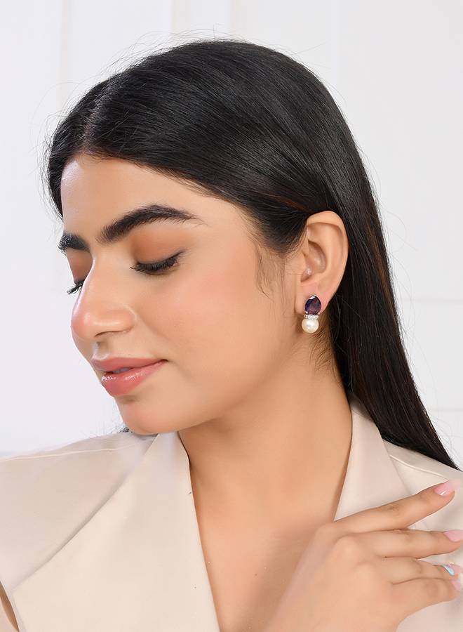 Sparkling Elegance Regal Purple Gemstone Brass Earrings : 8905124529272