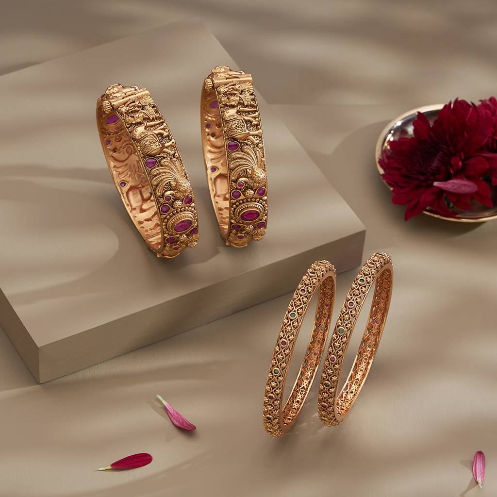 Kushal'S Fashion Jewellery Gold-Plated Synthetic Stones Ethnic Antique Bangle-165065 : 410036