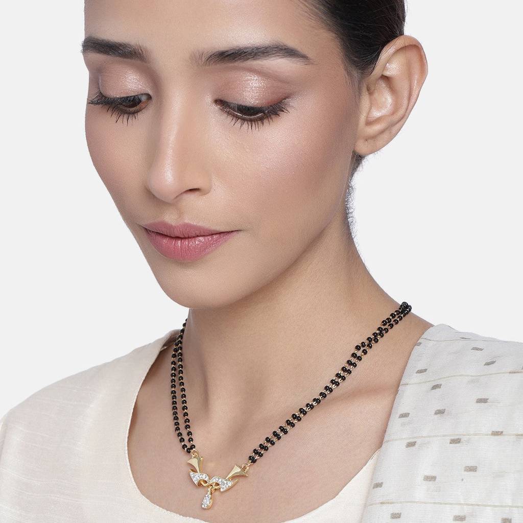Estele Gold & Rhodium Plated Wave Drop Mangalsutra Necklace Set With Austrian Crystals For Women : EMS15010090NK