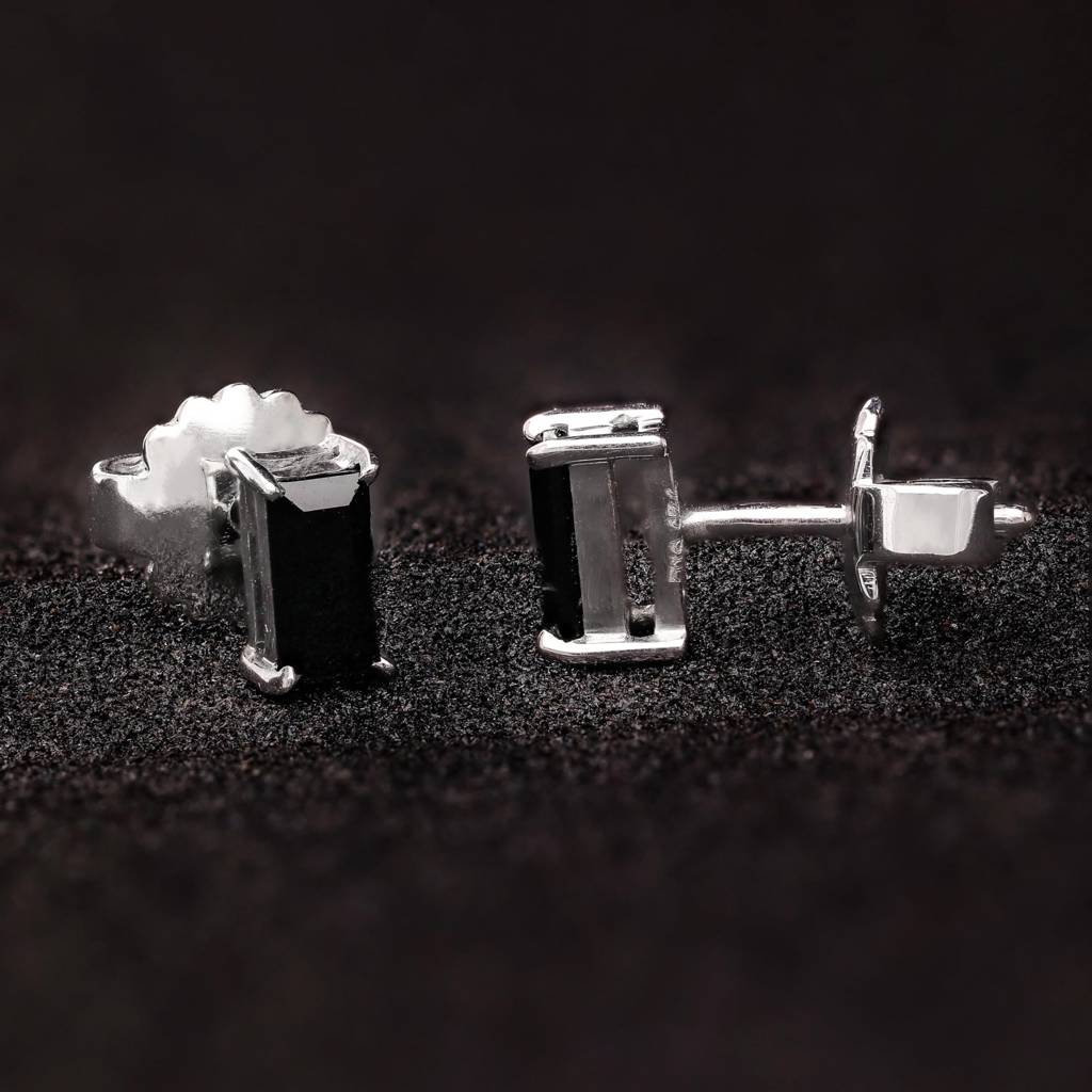 925 Silver Black Baguette Cz Stud Earrings | Minimalist Geometric Jewelry Gift For Her : SE_000740