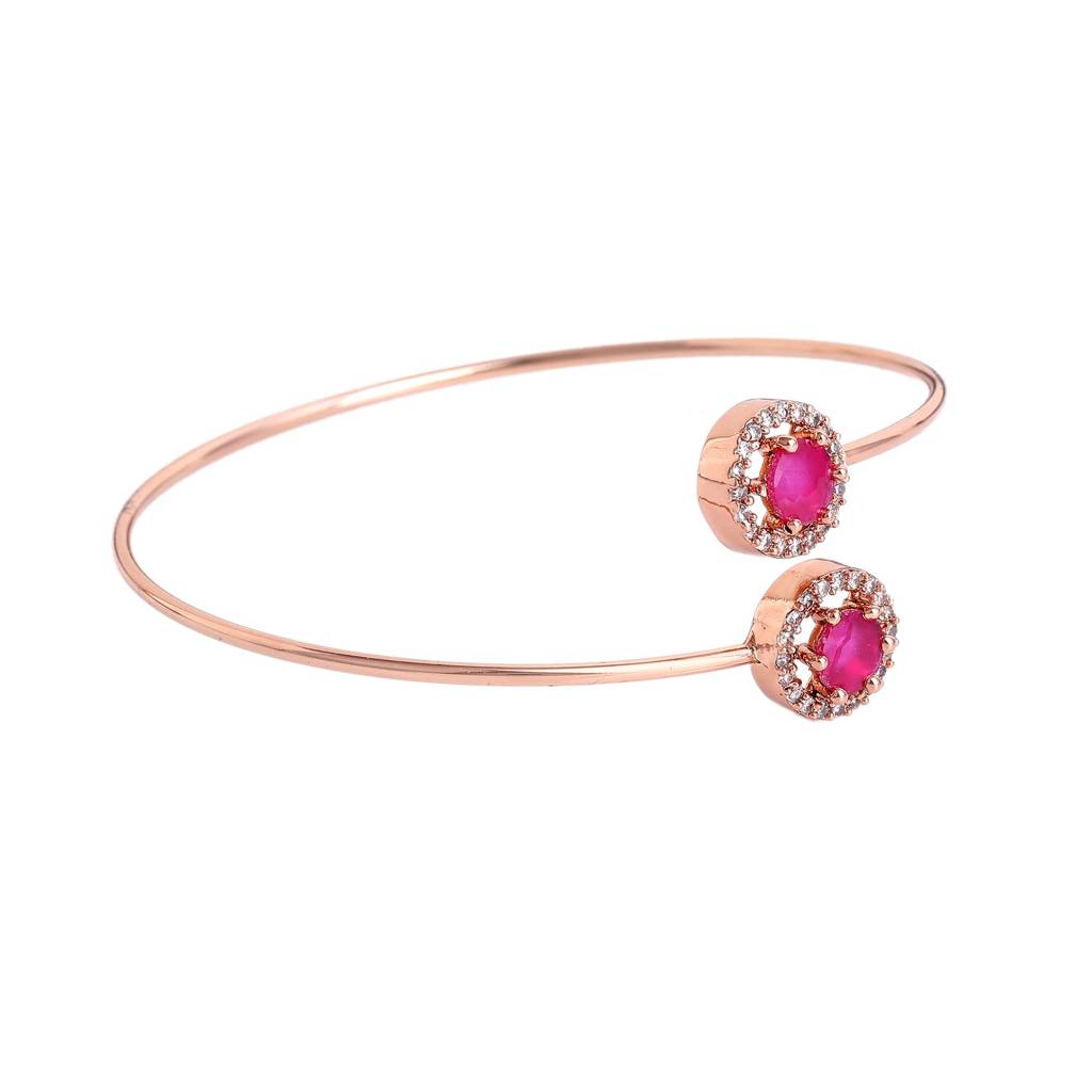 Estele Rosegold Plated Trendy Fashionable Lightweight Cuff Kada Bracelet With Sparkling Ruby Stones For Girls  : AD-090-RGRBBR