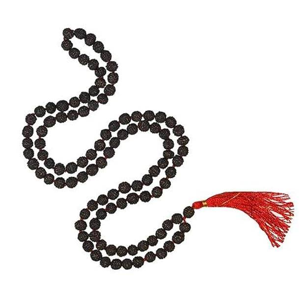 Traditional Rudraksha Mala With Red Tassel For Meditation, Puja & Spiritual Wear : OSAK016-BKCHAIN