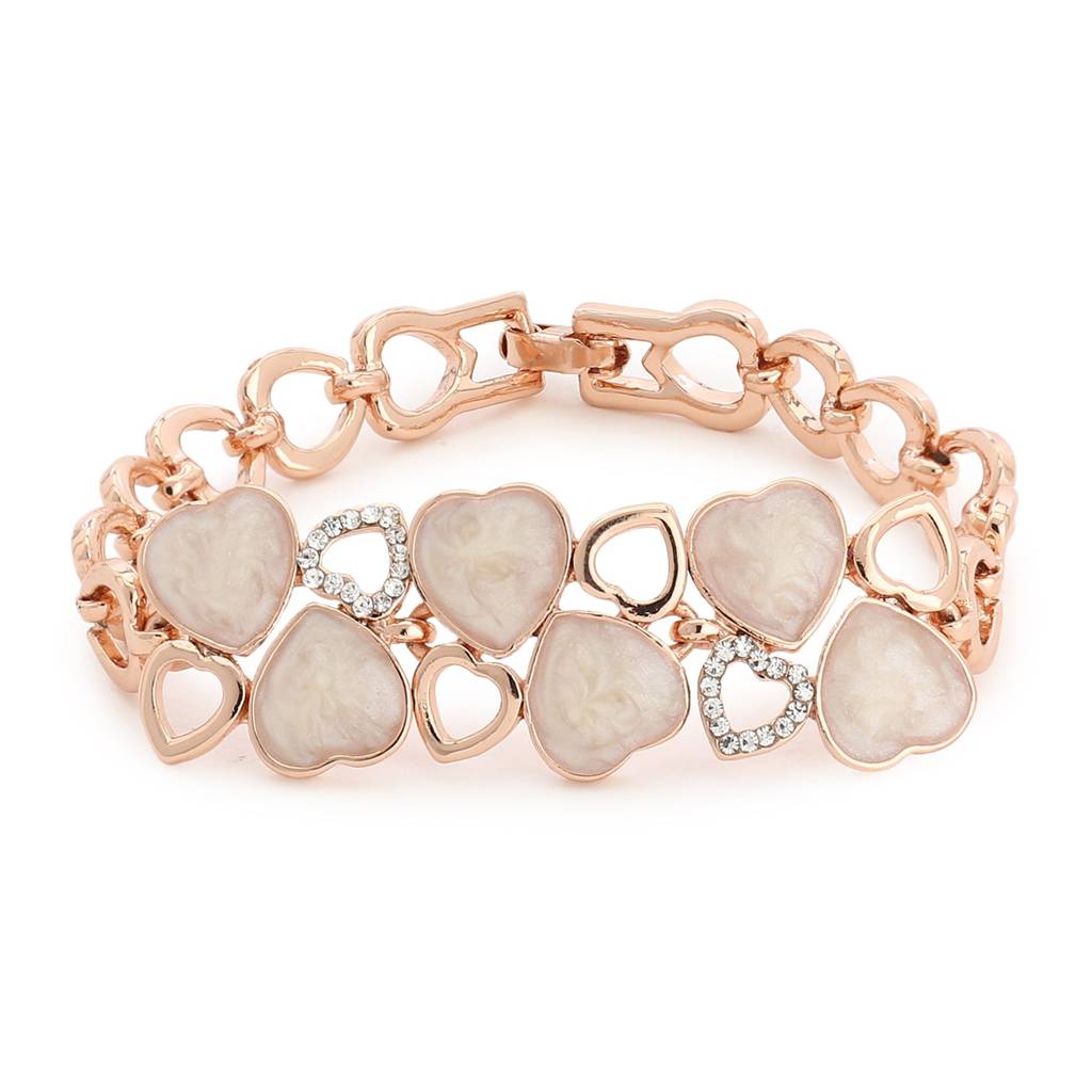 Estele Rosegold Plated Heart Designer Bracelet With Enamel & Austrian Crystals For Women : 101901BR
