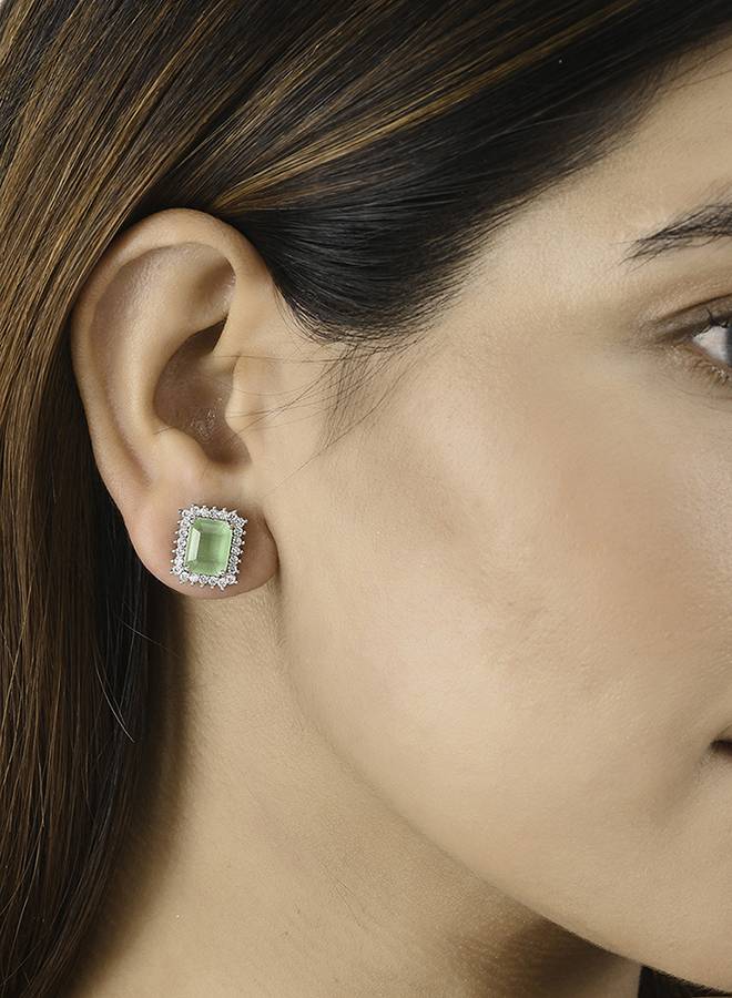 Sparkling Elegance Emerald Cut Zircons Silver Plated Earrings : 8905124472264