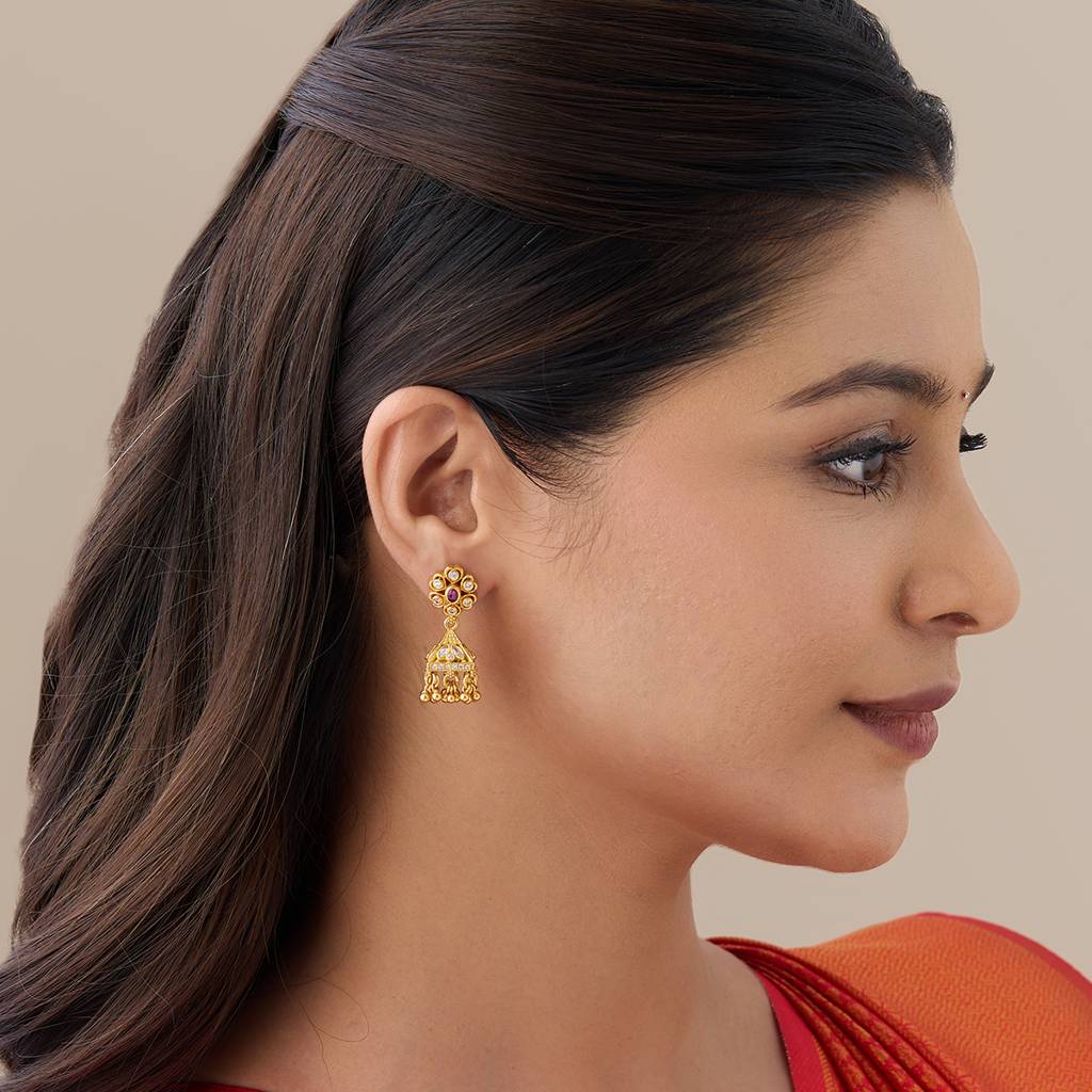 Kushal'S Fashion Jewellery Ruby Gold-Plated Ethnic 92.5 Pure Silver Temple Jhumkas-167553 : 406629