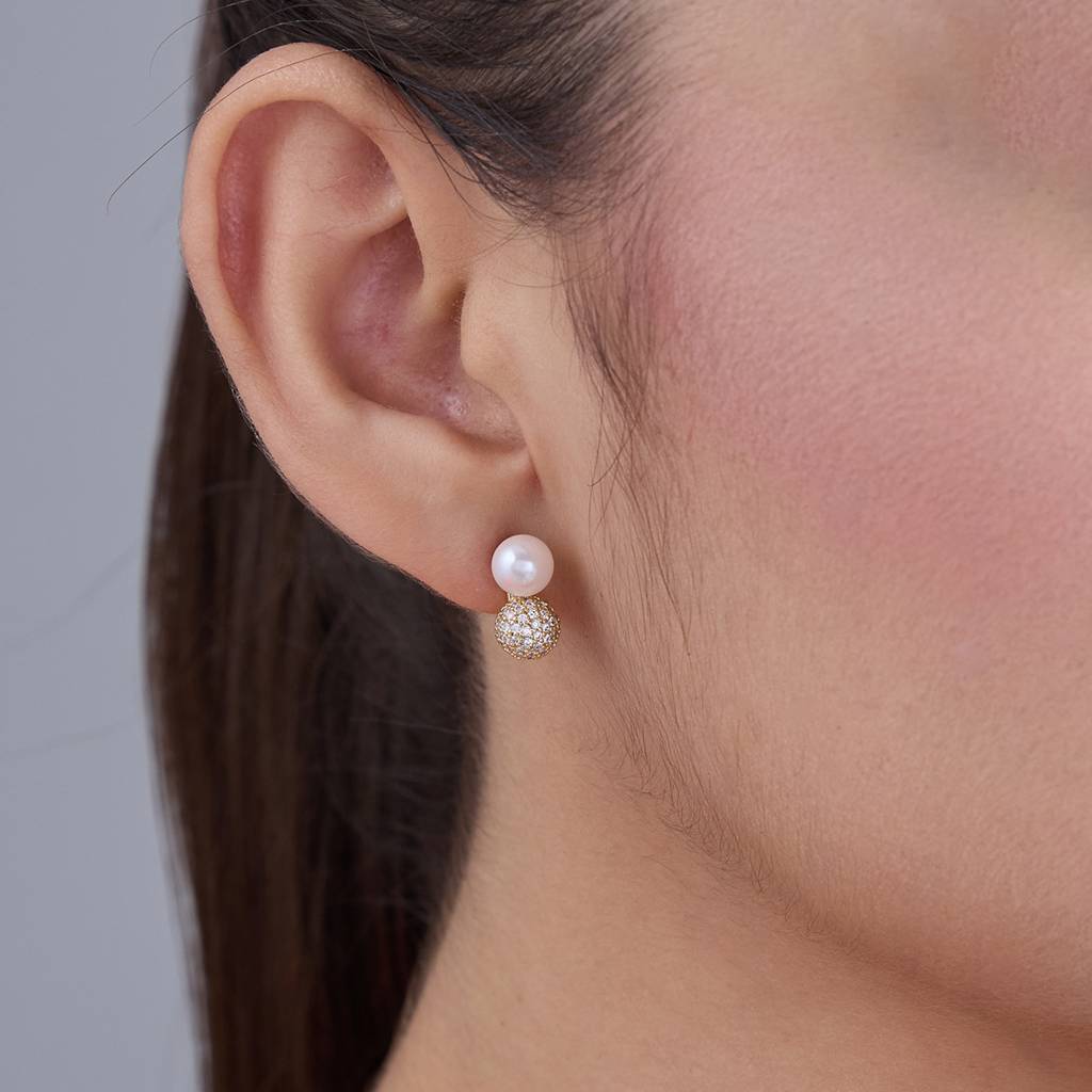 Kushal'S Fashion Jewellery Pearl Gold-Plated Party Zircon Studs Earring-186200 : 444067