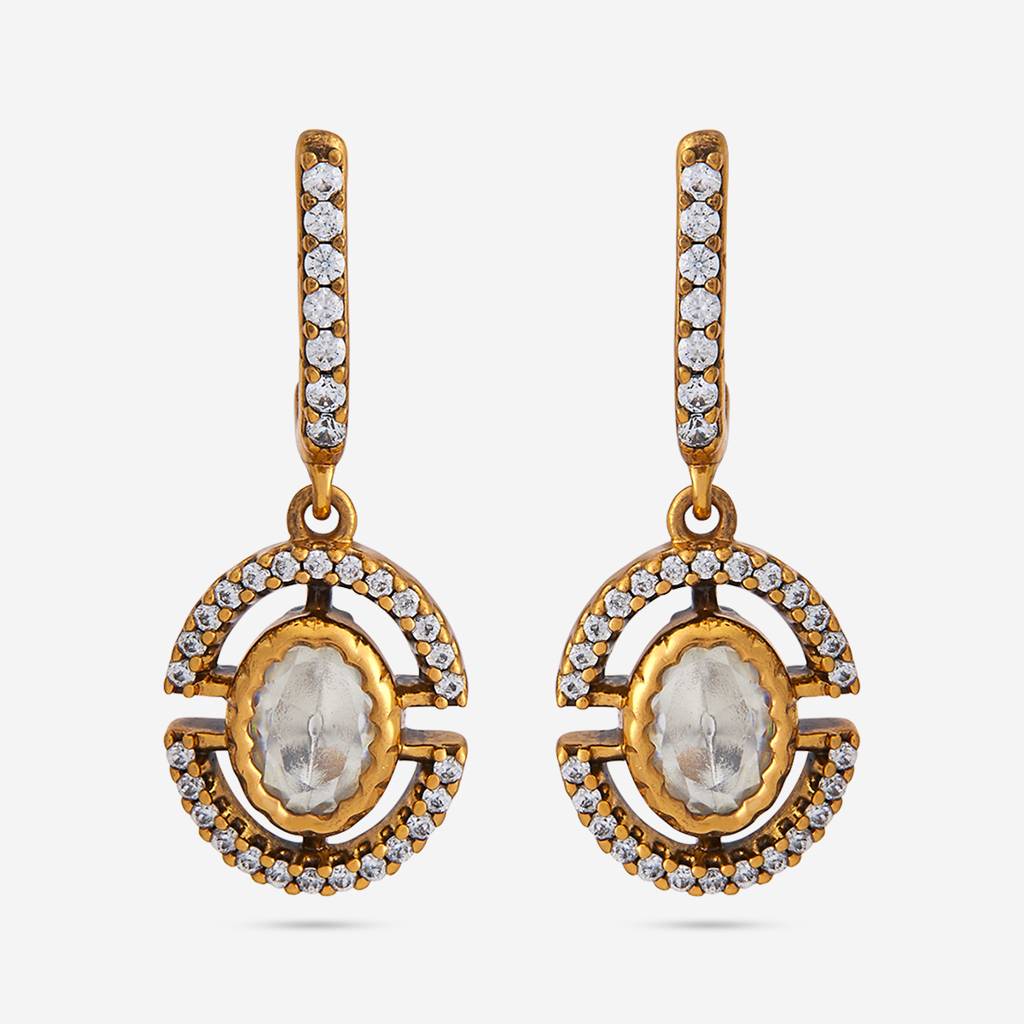 White Plated Ethnic Kundan Drops-441258 : 441258