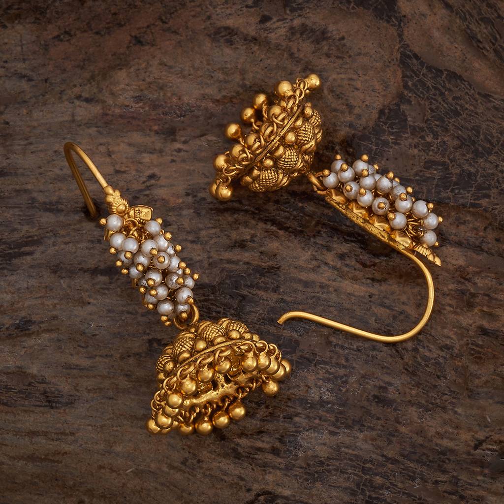 Kushal'S Fashion Jewellery Pearl Gold-Plated Ethnic 92.5 Pure Silver Temple Jhumkas-170615 : 410909
