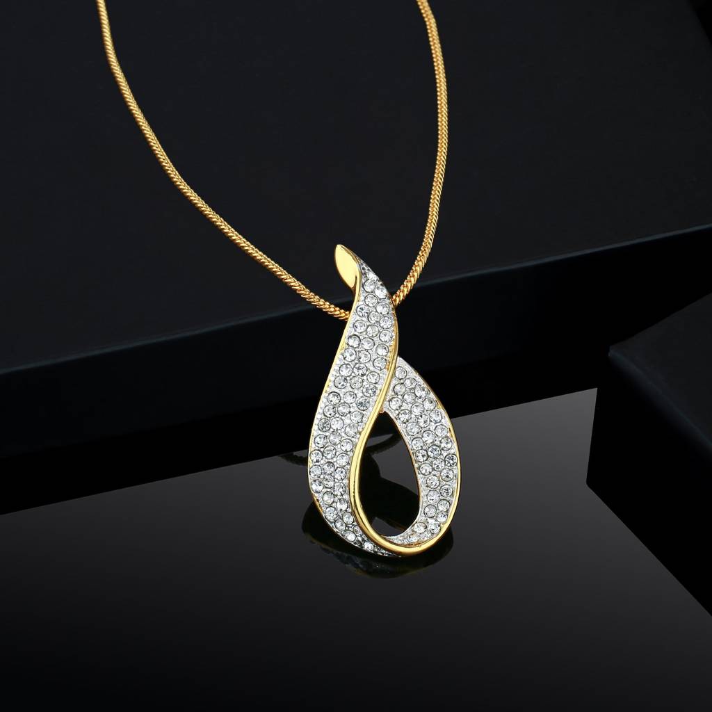 Estele Gold & Rhodium Plated Diamante Ribbon Pendant With Austrian Crystals For Women : 309PENDANT