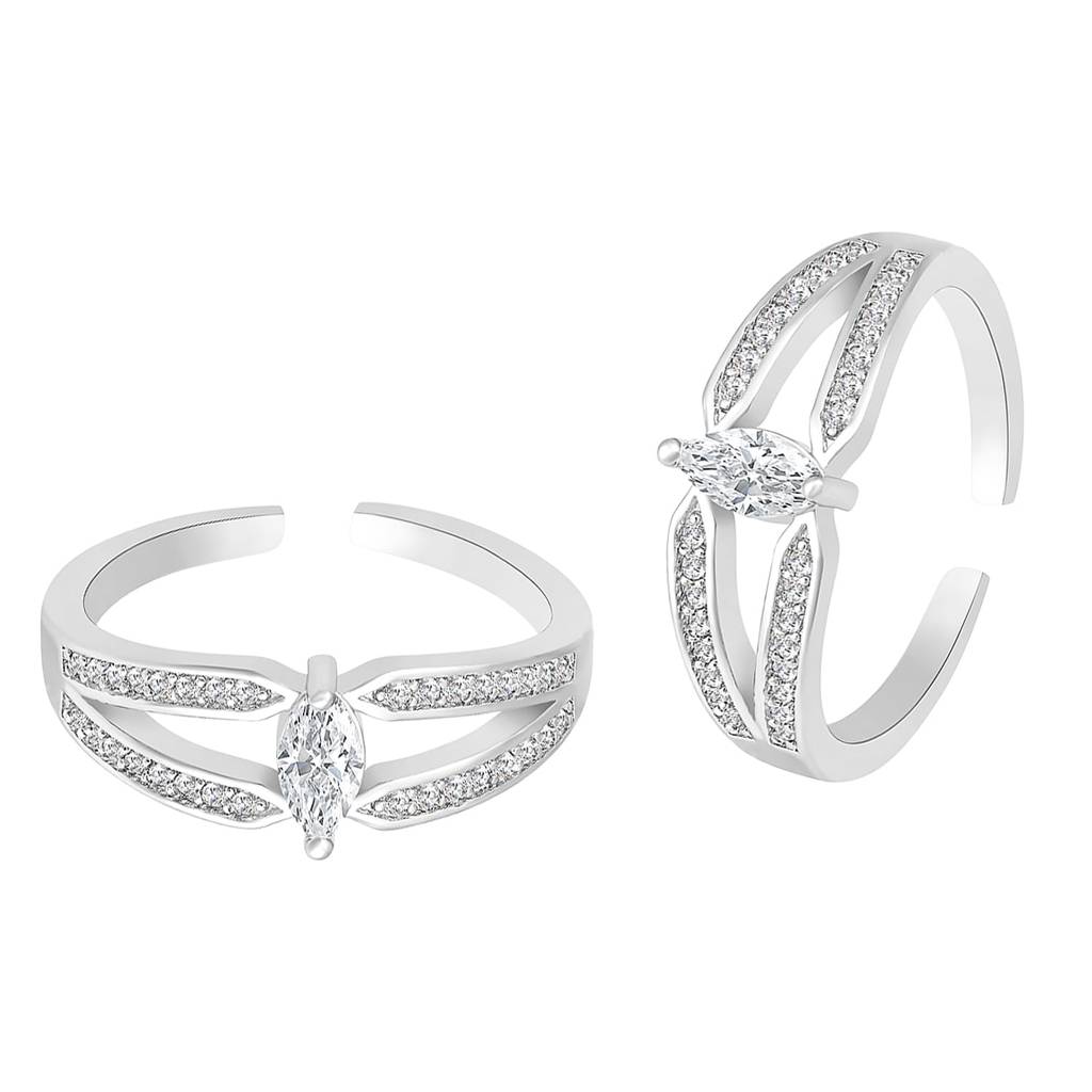 Silver Plated White Cubic Zirconia Studded Fancy Toe Ring Adjustable Bichiya Fashion Jewellery Gift For Women & Gi : PF30TR22S