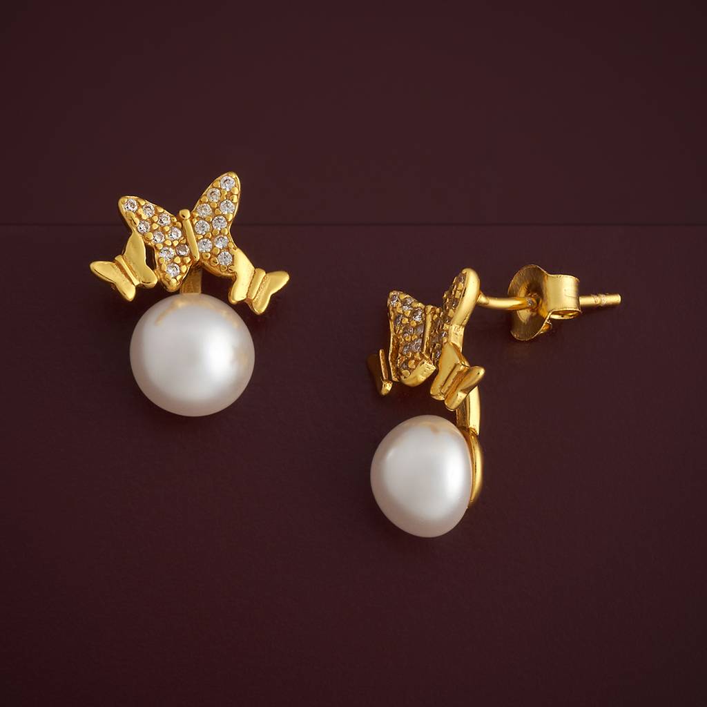 Kushal'S Fashion Jewellery Pearl Plated Synthetic & Zircon 92.5 Sterling Silver Studs-183316 : 437783