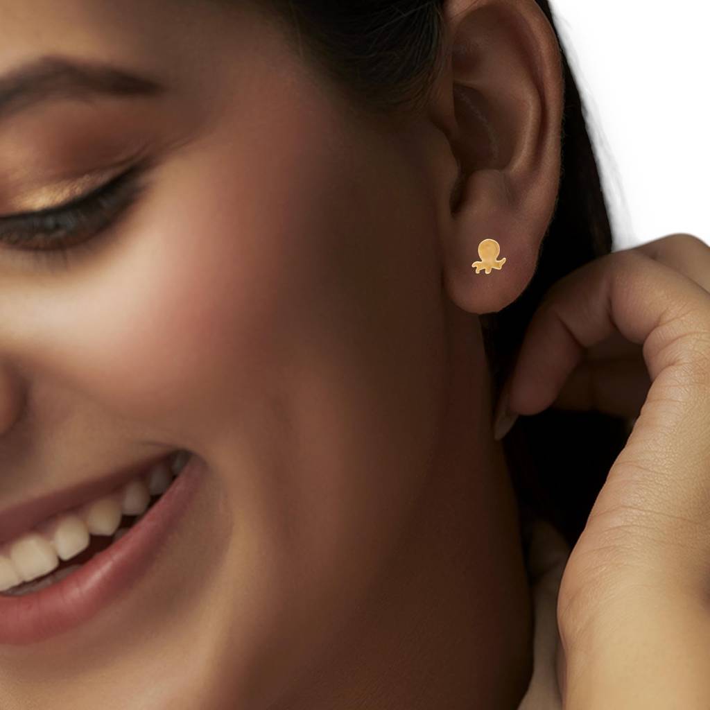 925 Silver Black Octopus Stud Earrings Â Ocean Theme Golden Sea Animal Jewelry : SE_000648