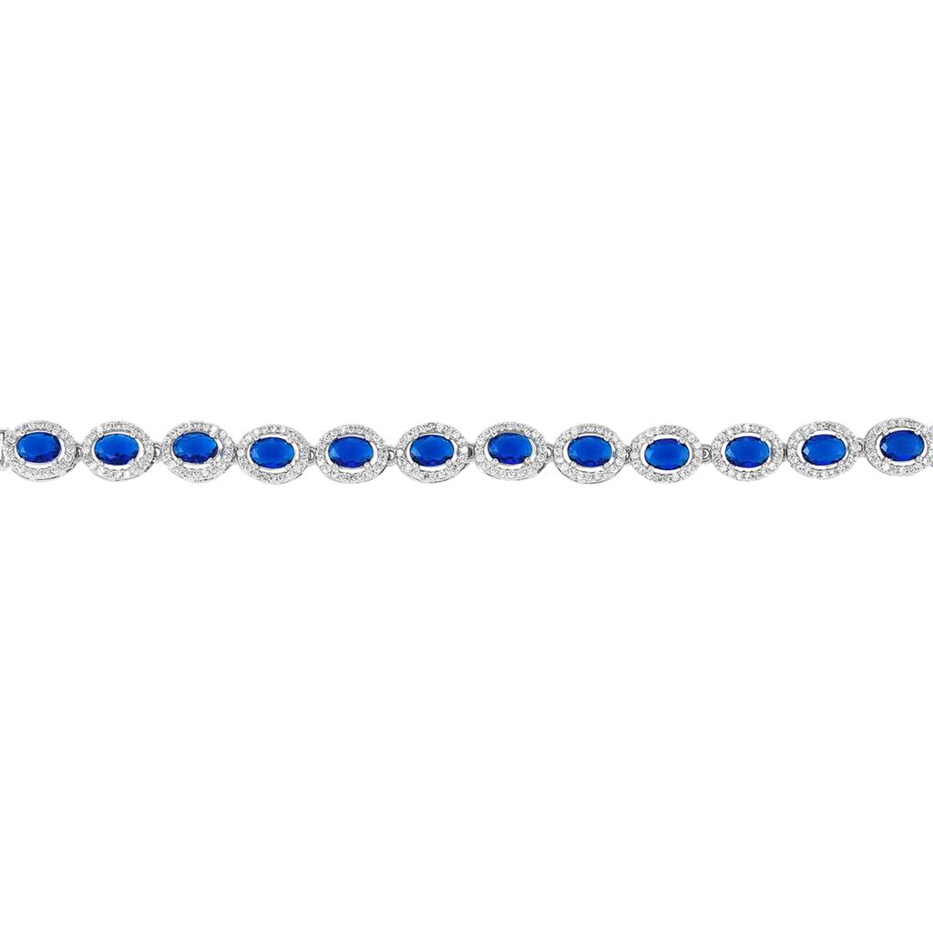 Estele Rhodium Plated Dazzling Blue American Diamonds Enhanced Charm Bracelet|A Touch Of Glamour For Women : AD-065-IRBLBR