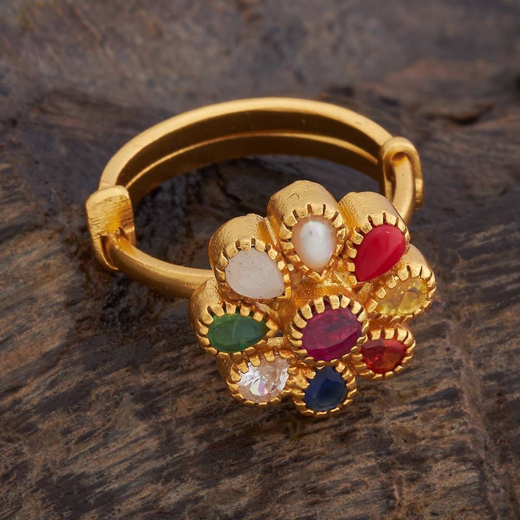 Kushal'S Fashion Jewellery Women Gold Plated Floral Cz 92.5 Pure Silver Finger Ring-178160 : 426747