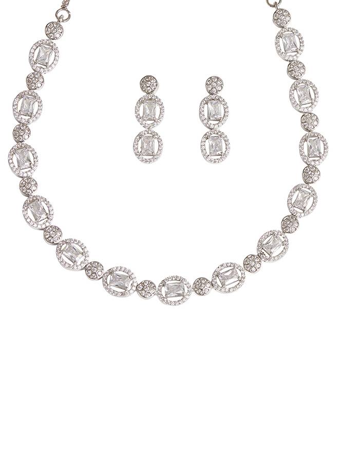 Square Cut Cushion Setting Cz Brass Silver Plated Jewellery Set : 8905124453331