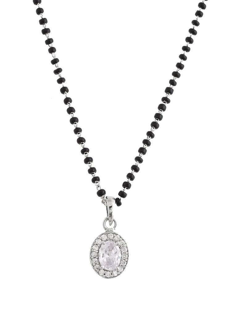 Sparkling Essential White Oval Cz Studded Silver Mangalsutra Set : 8905124495072