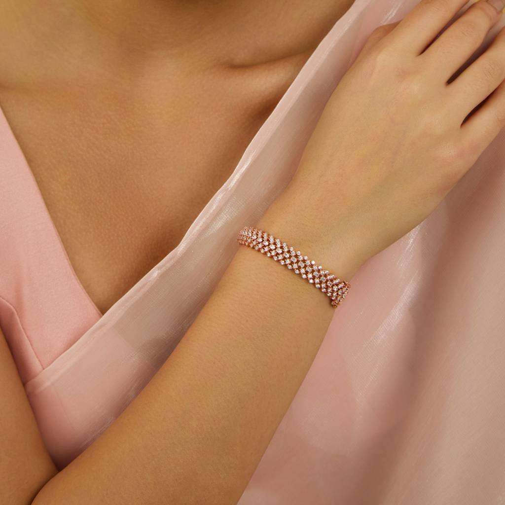 Kushal'S Fashion Jewellery Rose Gold-Plated Cubic Zirconia Studded Bangle : 410156