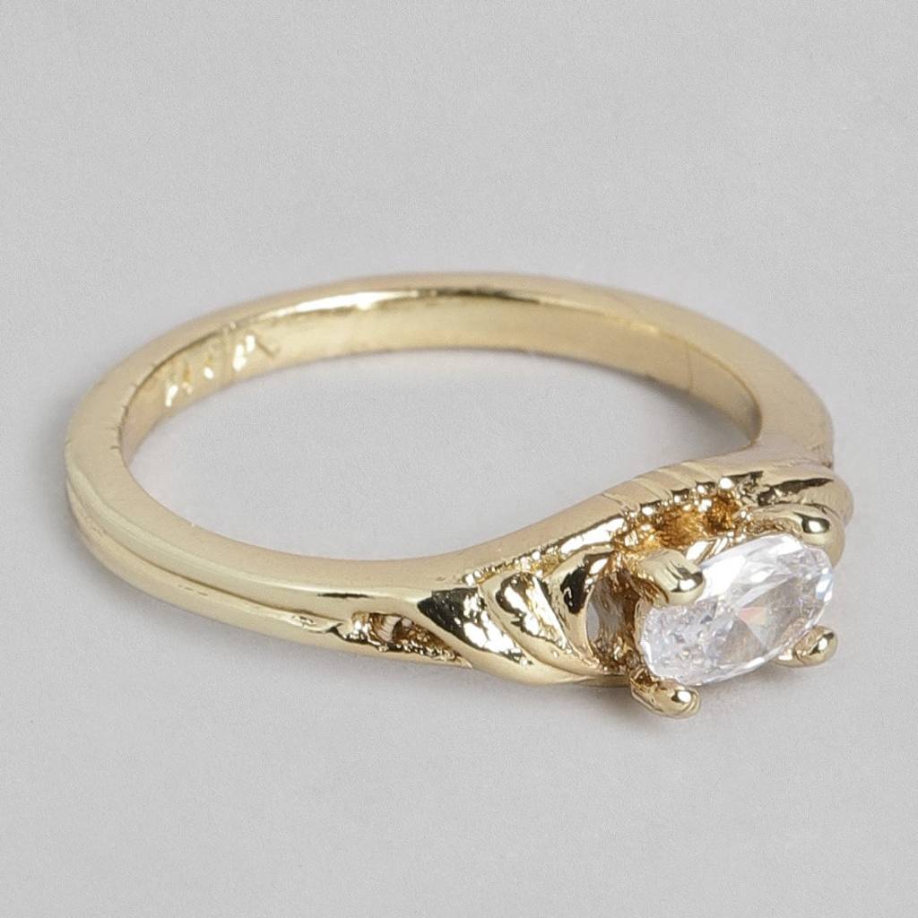 Estele Gold Plated Oval Shaped Ring With White Stone For Women : 305RING