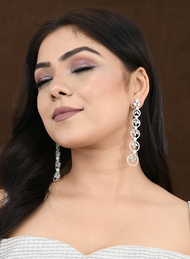 Sparkling Elegance Eternal Grace Green American Diamond Dangler Earrings : 8905124528398