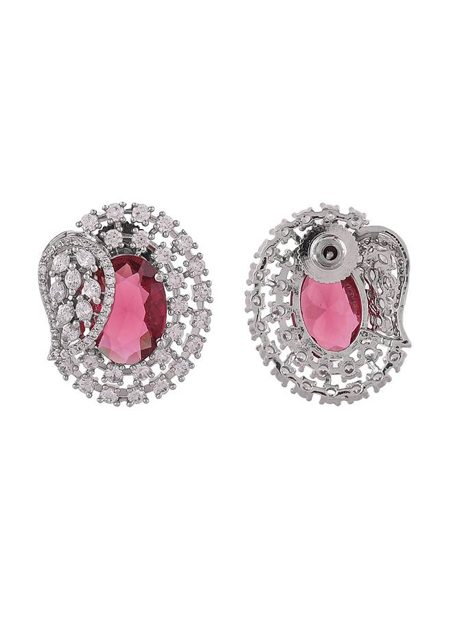 Sparkling Elegance Red Leaf Shaped Cz Studded Earings-Prbom20111 : 8905124499568