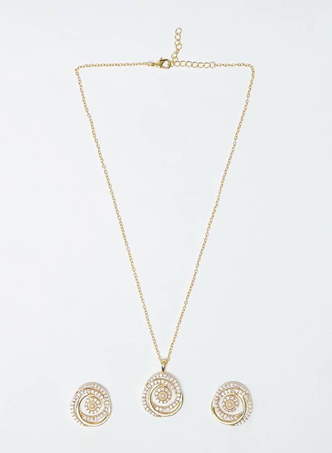 Gold Tone Spiral Design Pendant Set : 8905124438734