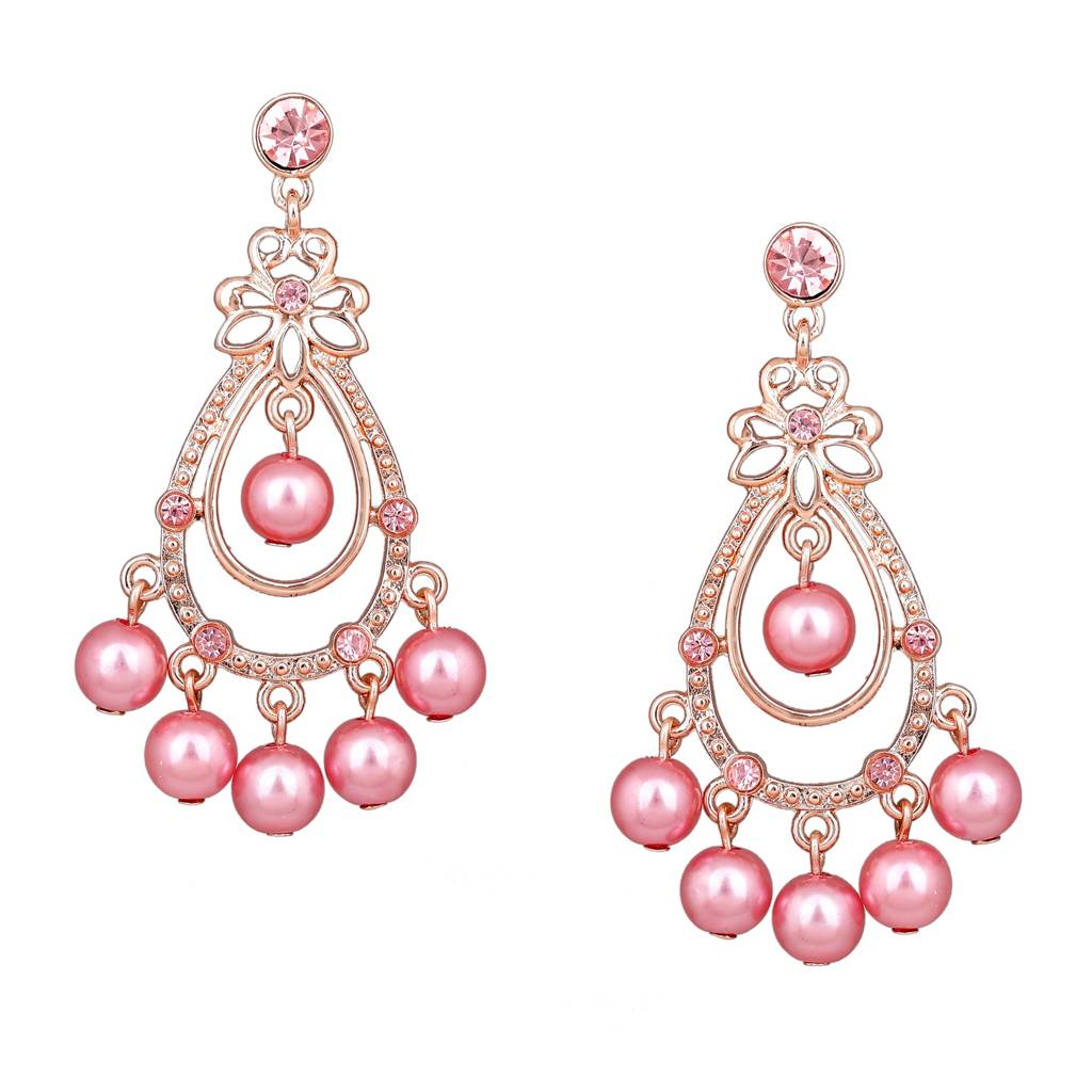 Estele Rosegold Plated Princess Earrings With Pink Pearl Drops For Women : 698705-IGER