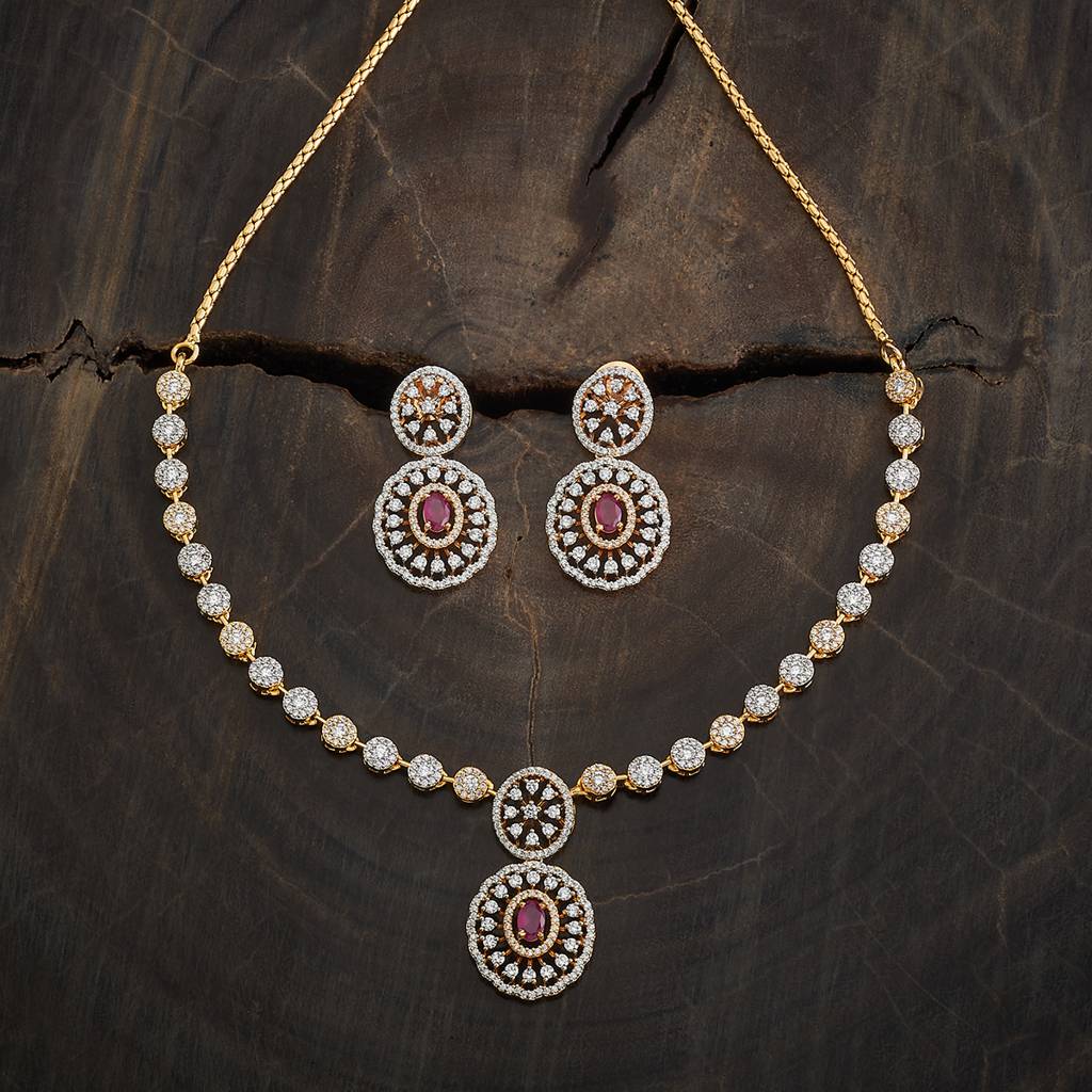 Kushal'S Fashion Jewellery Ruby Rhodium Gold-Plated Party Wear Zircon Necklace : 421279
