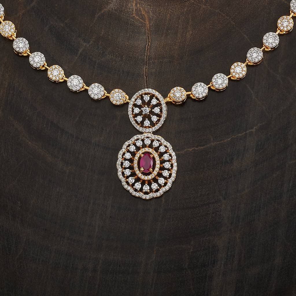 Kushal'S Fashion Jewellery Ruby Rhodium Gold-Plated Party Wear Zircon Necklace : 421279