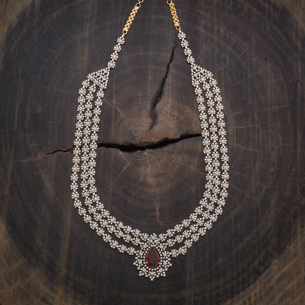 Kushal'S Fashion Jewellery Ruby Rhodium Gold-Plated Party Zircon Long Necklace-178616 : 427664